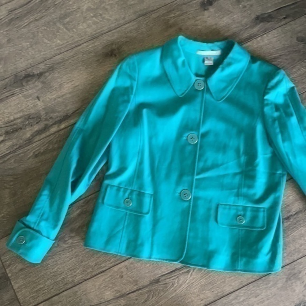 Ellen Tracy jacket Turquoise size 12 Blazer Button up